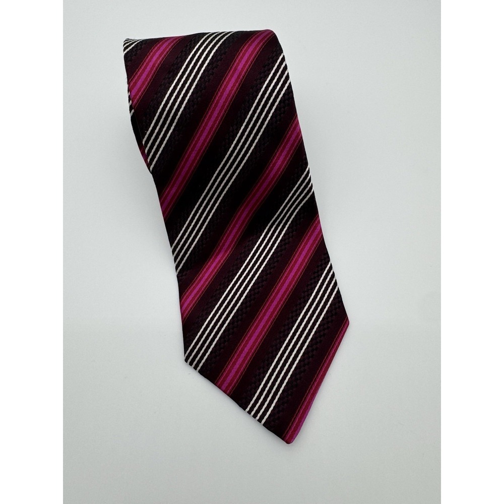 Hugo Boss Tie 100% Silk Burgundy Pink Striped Classic Necktie‎ Mens Designer